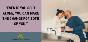 happy couple in a kitchen with a quote about changing to save your marriage with your wife